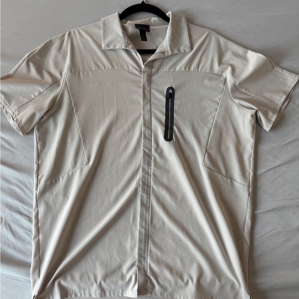 Zella Men's Casual Button Down Shirt - Cream with Black Accent